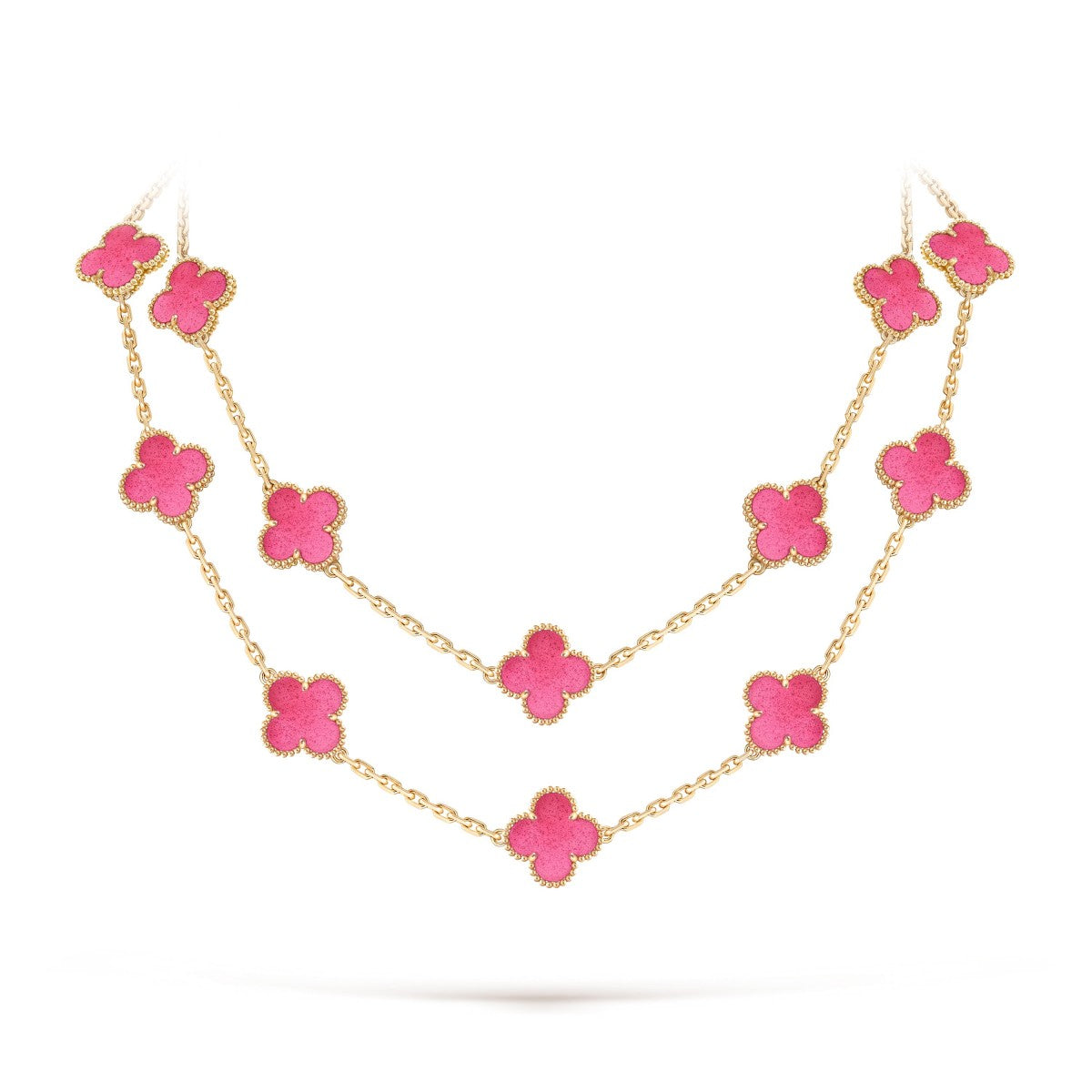 [Lora] NEW CLOVER 20 MOTIFS PINK ENAMEL NECKLACE