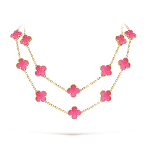 [Lora] NEW CLOVER 20 MOTIFS PINK ENAMEL NECKLACE