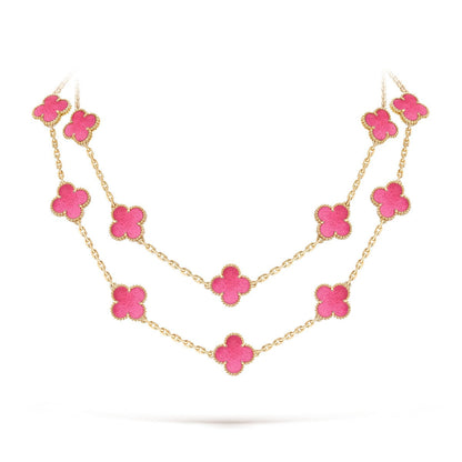 [Lora] NEW CLOVER 20 MOTIFS PINK ENAMEL NECKLACE