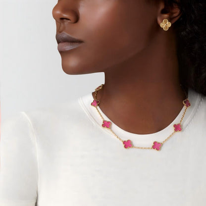 [Garvey]NEW CLOVER 10 MOTIFS PINK ENAMEL NECKLACE