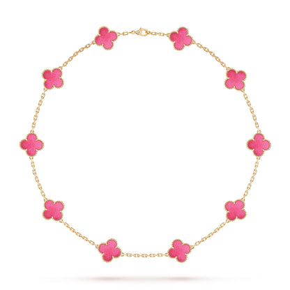 [Garvey]NEW CLOVER 10 MOTIFS PINK ENAMEL NECKLACE