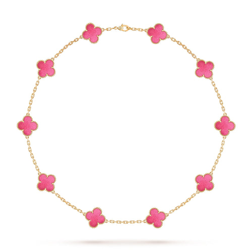 [Garvey]NEW CLOVER 10 MOTIFS PINK ENAMEL NECKLACE