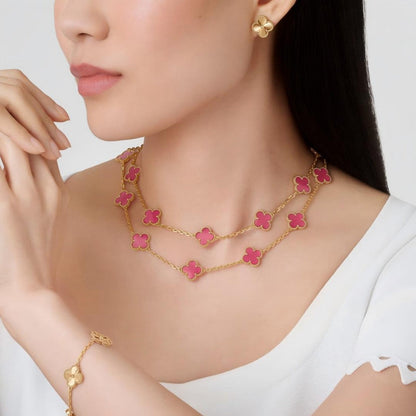 [Lora] NEW CLOVER 20 MOTIFS PINK ENAMEL NECKLACE
