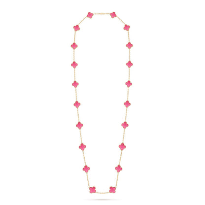 [Lora] NEW CLOVER 20 MOTIFS PINK ENAMEL NECKLACE