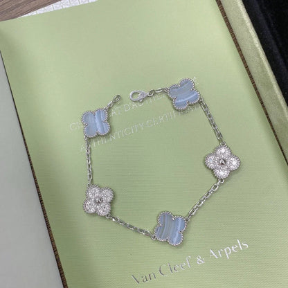 [Garvey]LUCKY CLOVER 5-MOTIF BRACELET - PURPLE CHALCEDONY COLLECTION