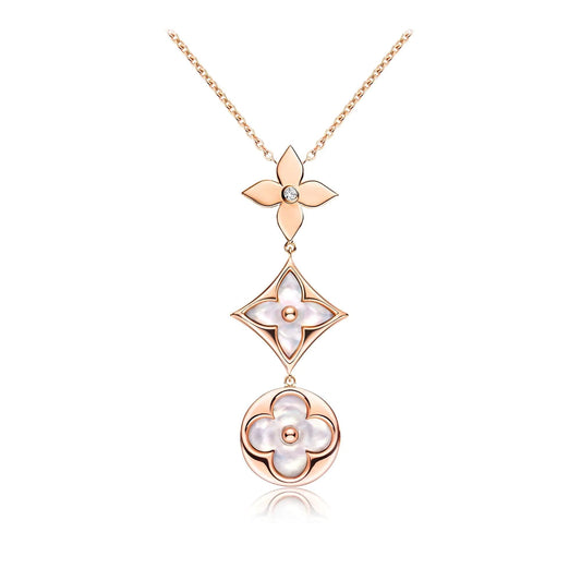 [Garvey]COLOR BLOSSOM LARIAT NECKLACE ROSE GOLD WHITE MOTHER PEARL AND DIAMOND