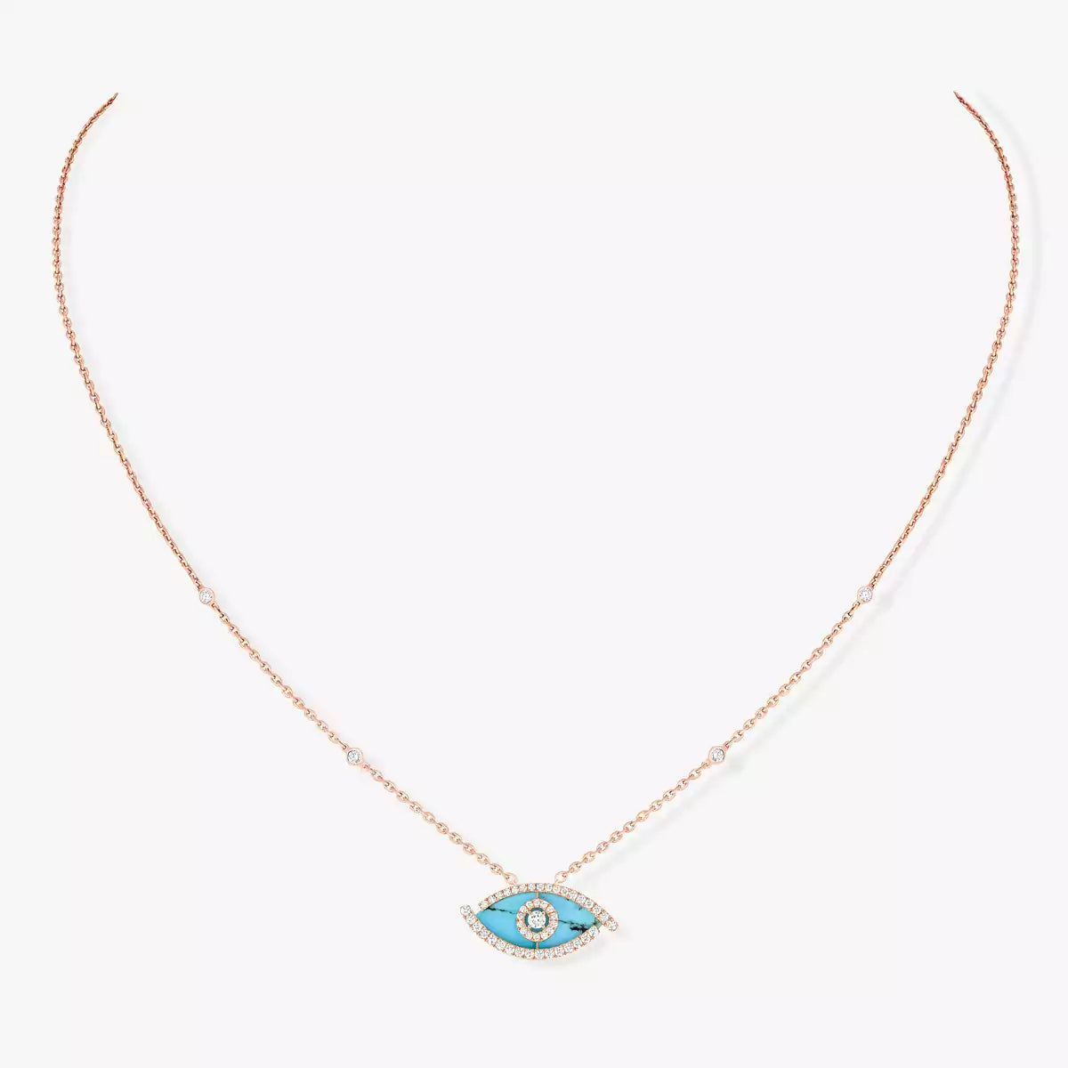 [Garvey]Lucky Eye Diamond Necklace in Rose Gold and Turquoise