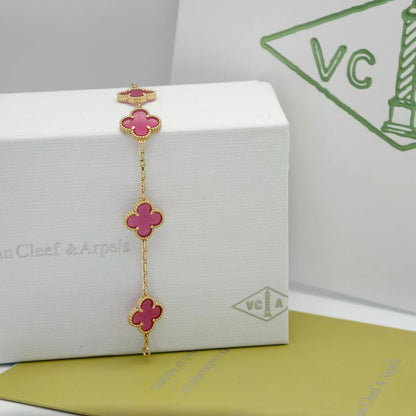 [Garvey]NEW CLOVER 5 MOTIFS PINK ENAMEL BRACELET