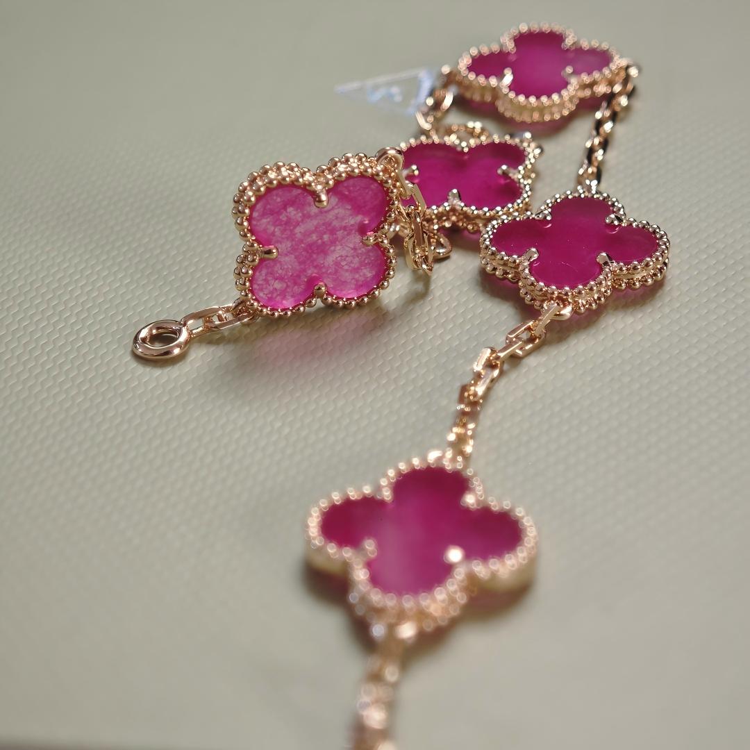 [Garvey]NEW CLOVER 5 MOTIFS PINK ENAMEL BRACELET