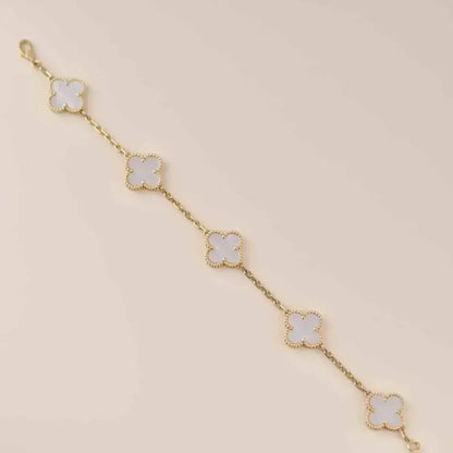 [Garvey]LUCKY CLOVER 5-MOTIF BRACELET - WHITE MOTHER-OF-PEARL COLLECTION