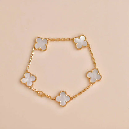 [Garvey]LUCKY CLOVER 5-MOTIF BRACELET - WHITE MOTHER-OF-PEARL COLLECTION