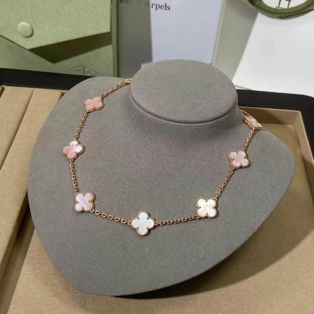 [Garvey ]CLOVER 10 MOTIFS PINK MOP NECKLACE