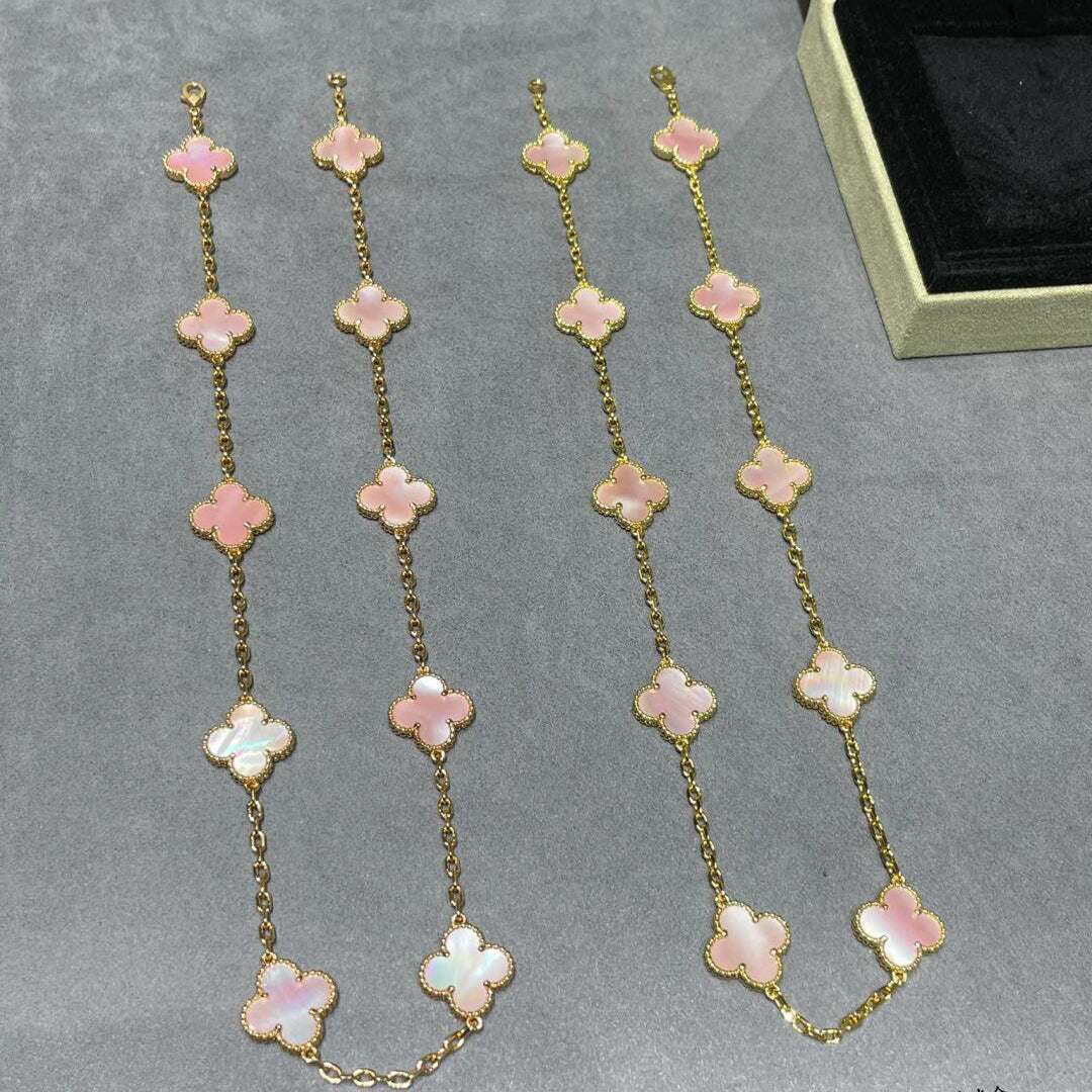 [Garvey ]CLOVER 10 MOTIFS PINK MOP NECKLACE
