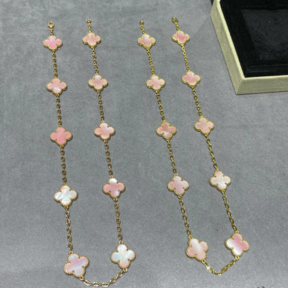 [Garvey ]CLOVER 10 MOTIFS PINK MOP NECKLACE