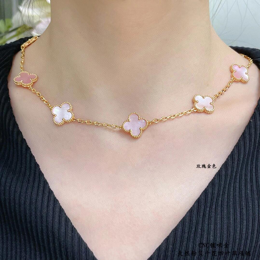 [Garvey ]CLOVER 10 MOTIFS PINK MOP NECKLACE