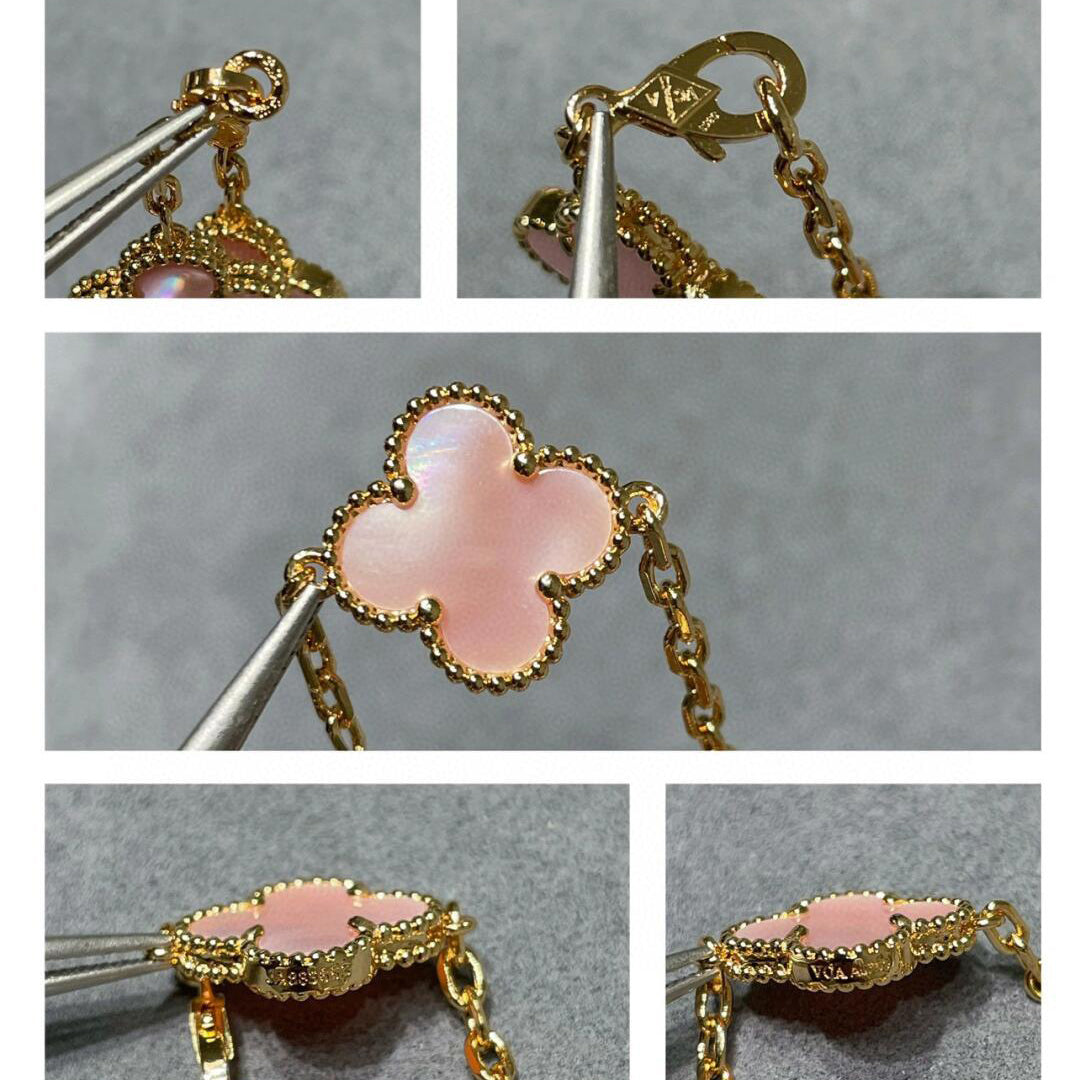 [Garvey ]CLOVER 10 MOTIFS PINK MOP NECKLACE