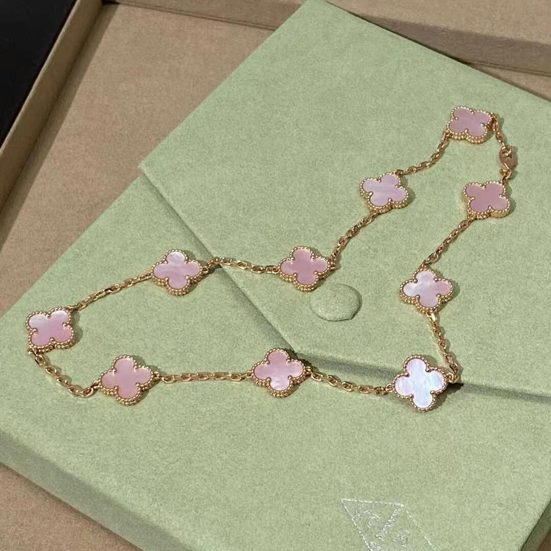 [Garvey ]CLOVER 10 MOTIFS PINK MOP NECKLACE