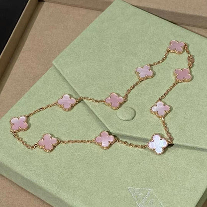 [Garvey ]CLOVER 10 MOTIFS PINK MOP NECKLACE