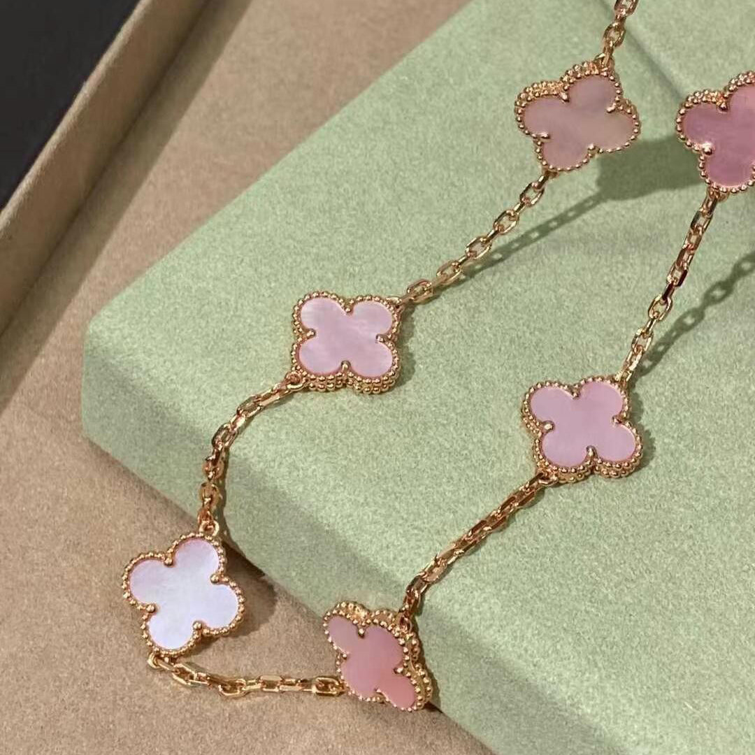 [Garvey ]CLOVER 10 MOTIFS PINK MOP NECKLACE