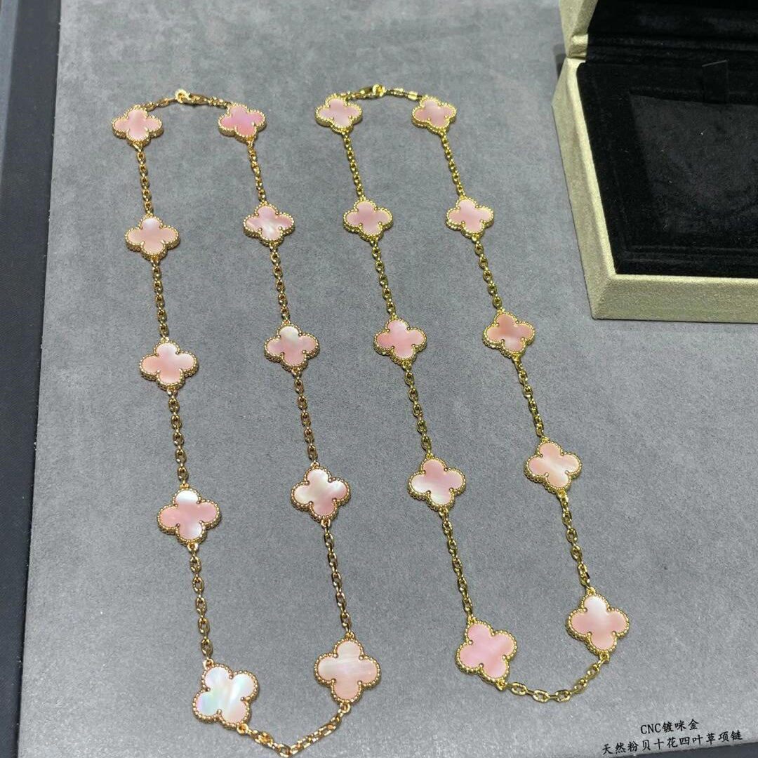 [Garvey ]CLOVER 10 MOTIFS PINK MOP NECKLACE