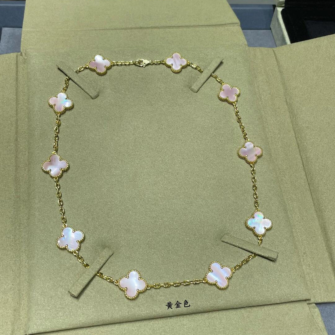 [Garvey ]CLOVER 10 MOTIFS PINK MOP NECKLACE