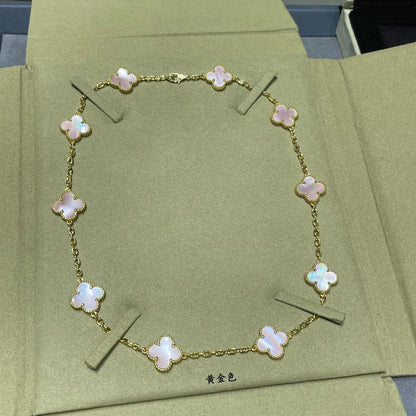 [Garvey ]CLOVER 10 MOTIFS PINK MOP NECKLACE