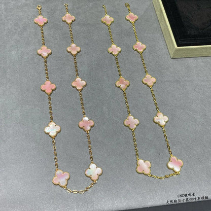 [Garvey ]CLOVER 10 MOTIFS PINK MOP NECKLACE