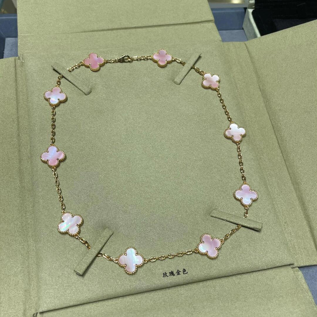 [Garvey ]CLOVER 10 MOTIFS PINK MOP NECKLACE