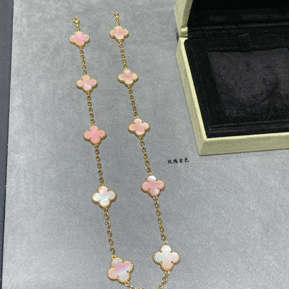 [Garvey ]CLOVER 10 MOTIFS PINK MOP NECKLACE
