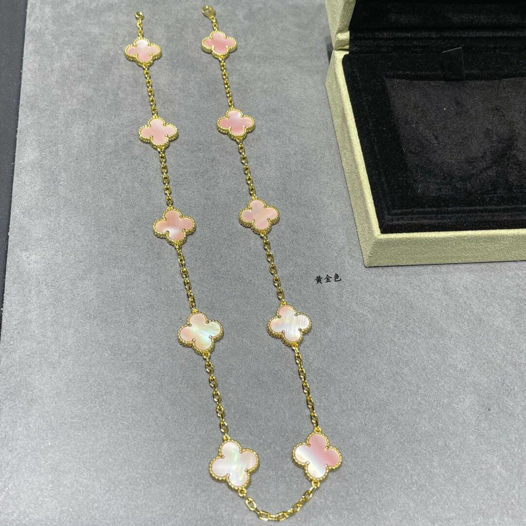 [Garvey ]CLOVER 10 MOTIFS PINK MOP NECKLACE