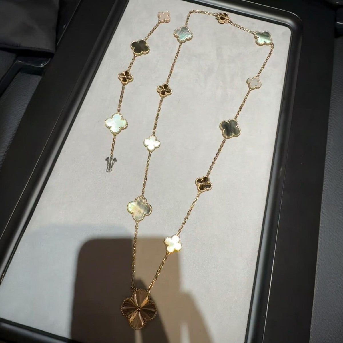 [Garvey ]DETACHABLE CLOVER 15(11+4) FLOWER ROSE GOLD NECKLACE SET