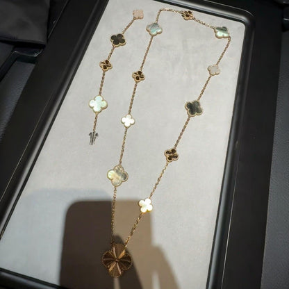 [Garvey ]DETACHABLE CLOVER 15(11+4) FLOWER ROSE GOLD NECKLACE SET
