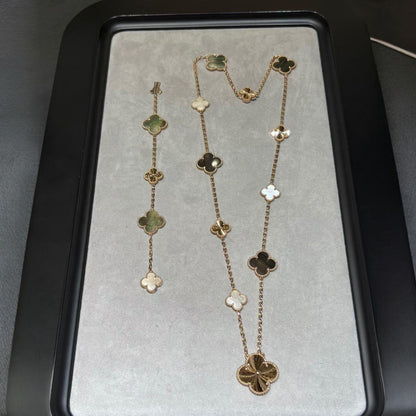 [Garvey ]DETACHABLE CLOVER 15(11+4) FLOWER ROSE GOLD NECKLACE SET