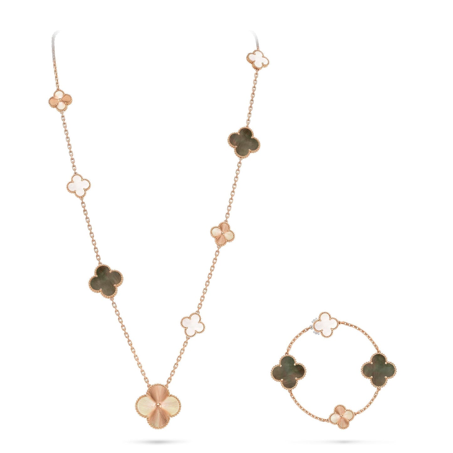 [Garvey]DETACHABLE 15-MOTIF CLOVER STATEMENT SET - GREY MOTHER-OF-PEARL & LASER