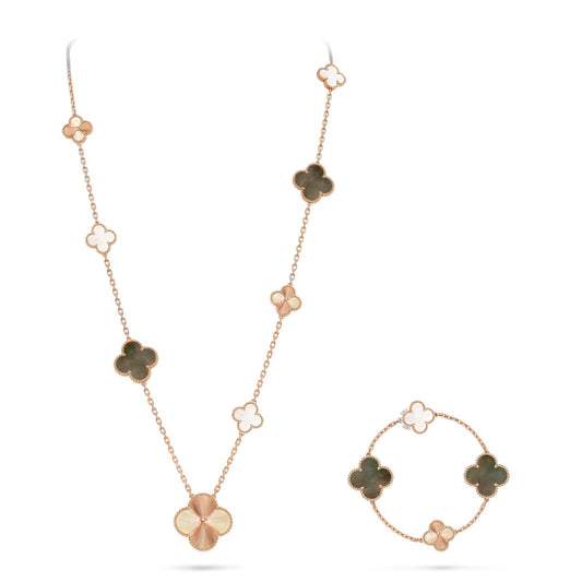[Garvey]DETACHABLE 15-MOTIF CLOVER STATEMENT SET - GREY MOTHER-OF-PEARL & LASER