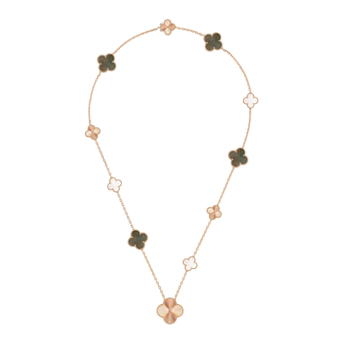[Garvey ]DETACHABLE CLOVER 15(11+4) FLOWER ROSE GOLD NECKLACE SET