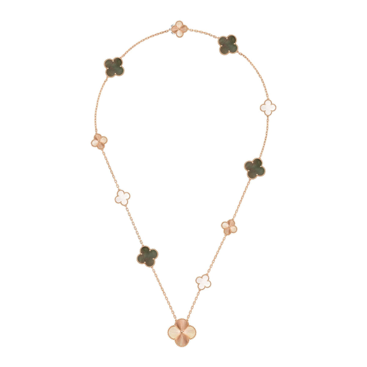 [Garvey ]DETACHABLE CLOVER 15(11+4) FLOWER ROSE GOLD NECKLACE SET