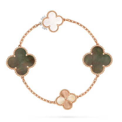 [Garvey ]DETACHABLE CLOVER 15(11+4) FLOWER ROSE GOLD NECKLACE SET