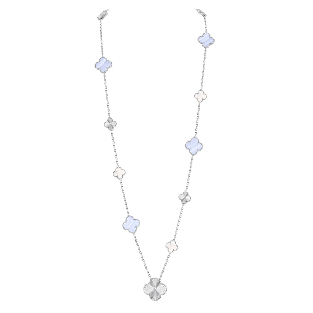 [Garvey ]DETACHABLE CLOVER 15(11+4) FLOWER SILVER NECKLACE SET