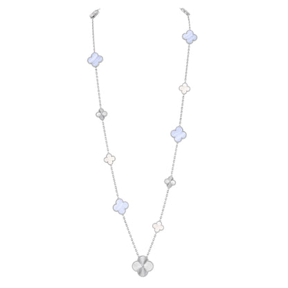 [Garvey ]DETACHABLE CLOVER 15(11+4) FLOWER SILVER NECKLACE SET
