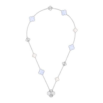 [Garvey ]DETACHABLE CLOVER 15(11+4) FLOWER SILVER NECKLACE SET