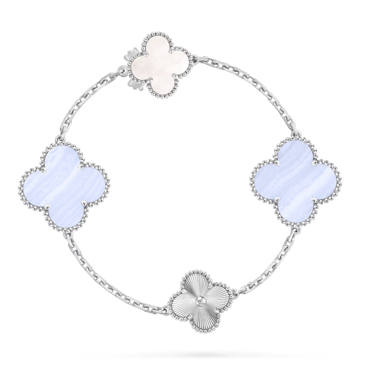 [Garvey ]DETACHABLE CLOVER 15(11+4) FLOWER SILVER NECKLACE SET