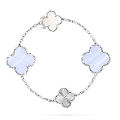 [Garvey ]DETACHABLE CLOVER 15(11+4) FLOWER SILVER NECKLACE SET