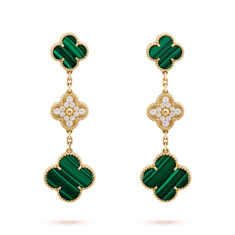[Garvey ]CLOVER EARRINGS GOLD MALACHITE DIAMOND 3 MOTIF