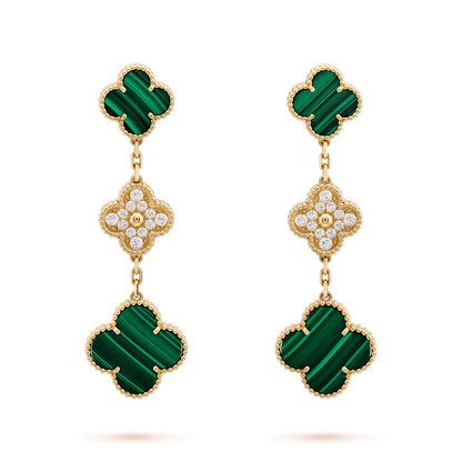 [Garvey ]CLOVER EARRINGS GOLD MALACHITE DIAMOND 3 MOTIF