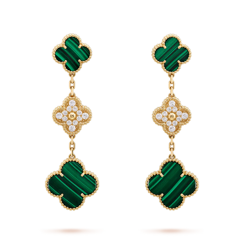 [Garvey ]CLOVER EARRINGS GOLD MALACHITE DIAMOND 3 MOTIF
