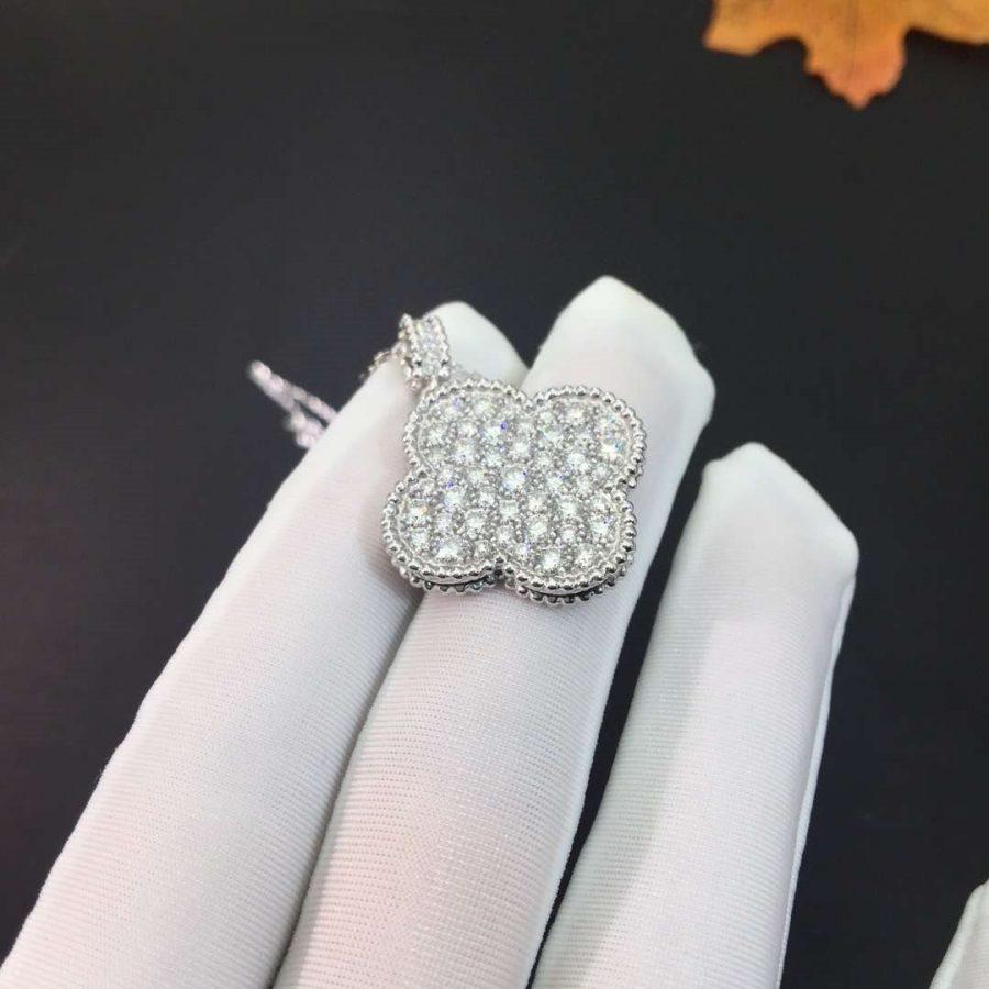 [Garvey ]CLOVER 25MM SILVER FULL DIAMOND BIG CLOVER NECKLACE