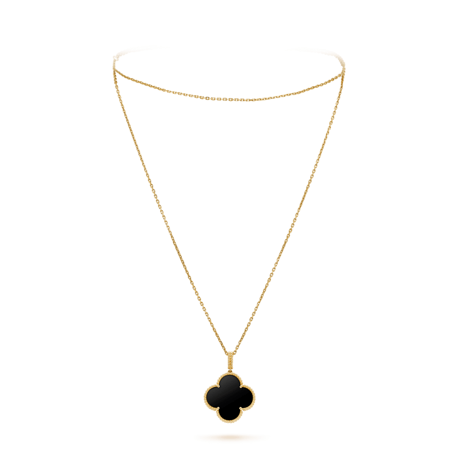 [Garvey ]CLOVER 25MM GOLD ONYX BIG CLOVER NECKLACE