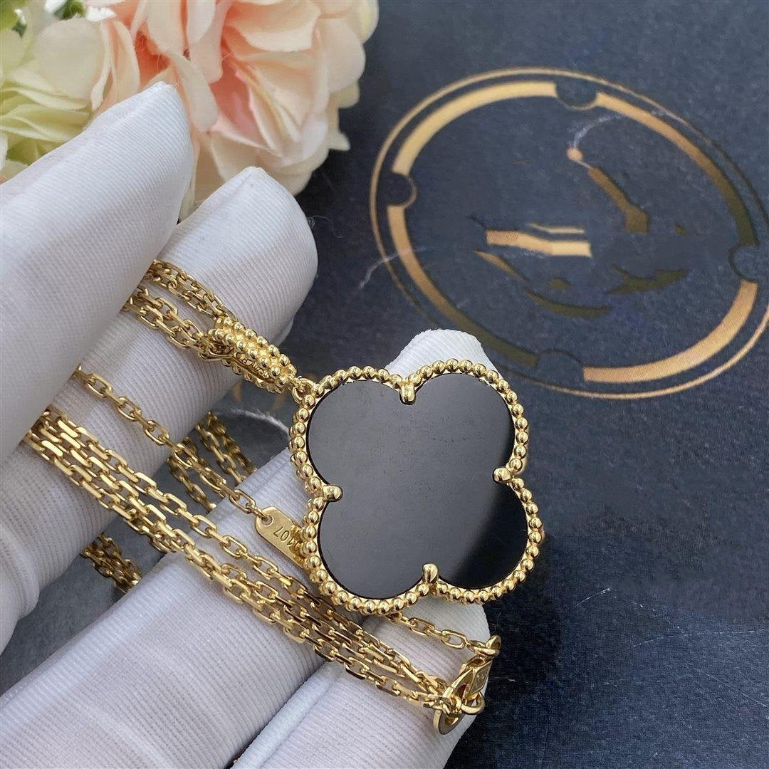 [Garvey ]CLOVER 25MM GOLD ONYX BIG CLOVER NECKLACE