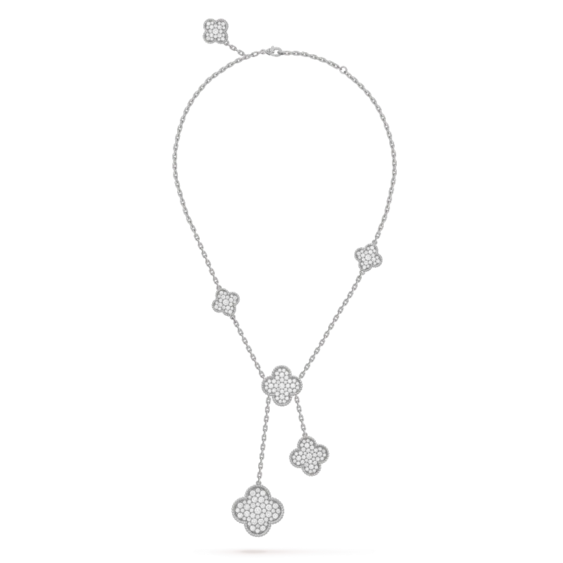 [Garvey ]CLOVER 5 MOTIFS SILVER DIAMONDS NECKLACE